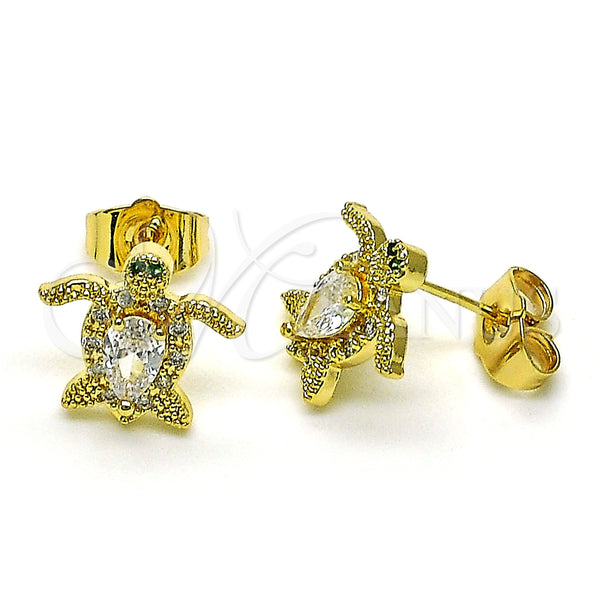Arete Dormilona 02.210.0750 Oro Laminado, Diseño de Tortuga, con Blanca Zirconia Cubica and Blanca Micro Pave, Pulido, Tono Dorado