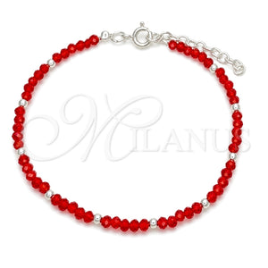Pulsera Elegante 03.402.0001.6.07 Plata Rodinada, Diseño de Bola, con Cristal Rojo Naranja, Pulido, Tono Plateado (Grosor 02 MM, 7 Pulgadas de Largo)