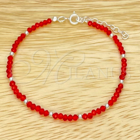 Pulsera Elegante 03.402.0001.6.07 Plata Rodinada, Diseño de Bola, con Cristal Rojo Naranja, Pulido, Tono Plateado (Grosor 02 MM, 7 Pulgadas de Largo)