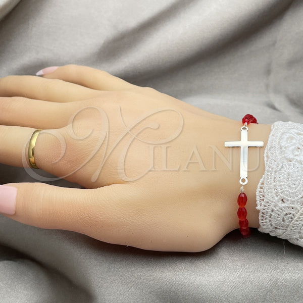 Pulsera Elegante 03.402.0007.07 Plata Rodinada, Diseño de Bola, con Cristal Rojo Naranja, Pulido, Tono Plateado (Grosor 02 MM, 7 Pulgadas de Largo)