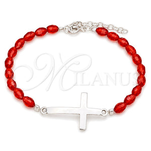 Pulsera Elegante 03.402.0007.07 Plata Rodinada, Diseño de Bola, con Cristal Rojo Naranja, Pulido, Tono Plateado (Grosor 02 MM, 7 Pulgadas de Largo)