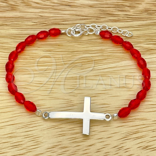 Pulsera Elegante 03.402.0007.07 Plata Rodinada, Diseño de Bola, con Cristal Rojo Naranja, Pulido, Tono Plateado (Grosor 02 MM, 7 Pulgadas de Largo)