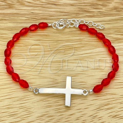 Pulsera Elegante 03.402.0007.07 Plata Rodinada, Diseño de Bola, con Cristal Rojo Naranja, Pulido, Tono Plateado (Grosor 02 MM, 7 Pulgadas de Largo)