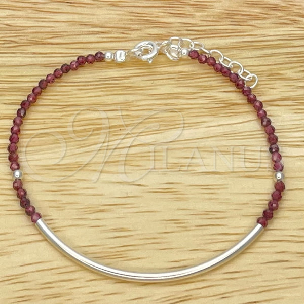 Pulsera Elegante 03.402.0008.07 Plata Rodinada, Diseño de Bola, con Cristal Cyclamen Opal, Pulido, Tono Plateado (Grosor 02 MM, 7 Pulgadas de Largo)