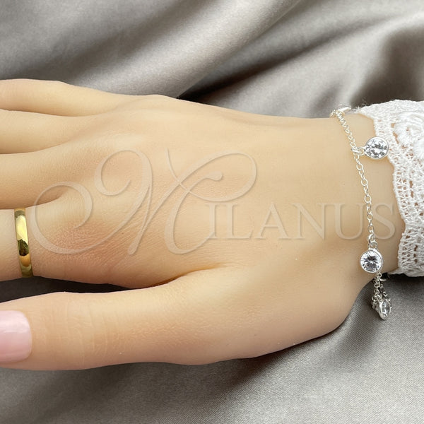 Pulsera Bolo Ajustable 03.402.0011.07 Plata Rodinada, Diseño de Bola, con Zirconia Cubica Blanca, Pulido, Tono Plateado (Grosor 02 MM, 7 Pulgadas de Largo)