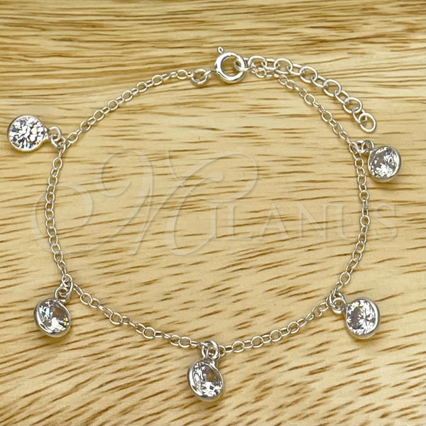 Pulsera Bolo Ajustable 03.402.0011.07 Plata Rodinada, Diseño de Bola, con Zirconia Cubica Blanca, Pulido, Tono Plateado (Grosor 02 MM, 7 Pulgadas de Largo)