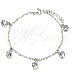 Pulsera Bolo Ajustable 03.402.0011.07 Plata Rodinada, Diseño de Bola, con Zirconia Cubica Blanca, Pulido, Tono Plateado (Grosor 02 MM, 7 Pulgadas de Largo)