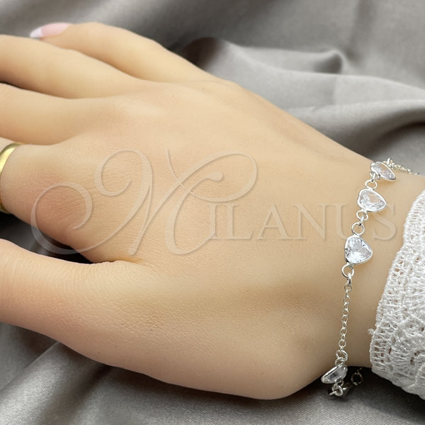 Pulsera Bolo Ajustable 03.402.0012.07 Plata Rodinada, Diseño de Corazón, con Zirconia Cubica Blanca, Pulido, Tono Plateado (Grosor 02 MM, 7 Pulgadas de Largo)