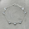 Pulsera Bolo Ajustable 03.402.0012.07 Plata Rodinada, Diseño de Corazón, con Zirconia Cubica Blanca, Pulido, Tono Plateado (Grosor 02 MM, 7 Pulgadas de Largo)