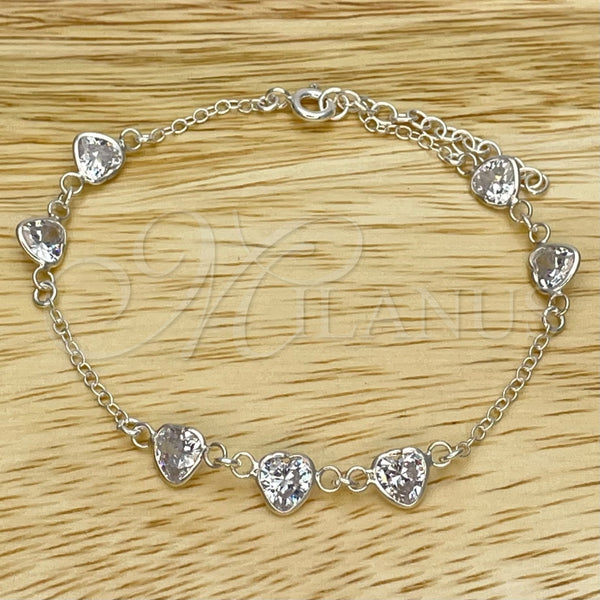 Pulsera Bolo Ajustable 03.402.0012.07 Plata Rodinada, Diseño de Corazón, con Zirconia Cubica Blanca, Pulido, Tono Plateado (Grosor 02 MM, 7 Pulgadas de Largo)