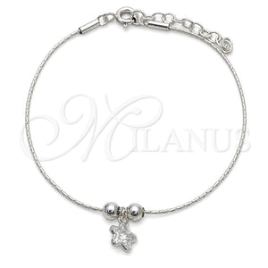 Pulsera Bolo Ajustable 03.402.0013.07 Plata Rodinada, Diseño de Estrella y Bola, Pulido, Tono Plateado (Grosor 02 MM, 7 Pulgadas de Largo)