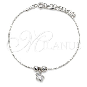 Pulsera Bolo Ajustable 03.402.0013.07 Plata Rodinada, Diseño de Estrella y Bola, Pulido, Tono Plateado (Grosor 02 MM, 7 Pulgadas de Largo)