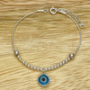 Pulsera Bolo Ajustable 03.402.0014.07 Plata Rodinada, Diseño de Bola y Ojo Griego, con Cristal Topacio Azul, Pulido, Tono Plateado (Grosor 02 MM, 7 Pulgadas de Largo)