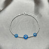 Pulsera Bolo Ajustable 03.402.0016.07 Plata Rodinada, Diseño de Bola y Ojo Griego, con Cristal Topacio Azul, Pulido, Tono Plateado (Grosor 02 MM, 7 Pulgadas de Largo)