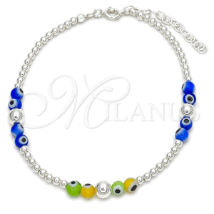 Pulsera Bolo Ajustable 03.402.0027.07 Plata Rodinada, Diseño de Bola y Ojo Griego, con Cristal Topacio Azul, Pulido, Tono Plateado (Grosor 02 MM, 7 Pulgadas de Largo)