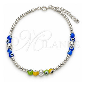 Pulsera Bolo Ajustable 03.402.0027.07 Plata Rodinada, Diseño de Bola y Ojo Griego, con Cristal Topacio Azul, Pulido, Tono Plateado (Grosor 02 MM, 7 Pulgadas de Largo)