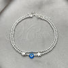 Pulsera Bolo Ajustable 03.402.0028.07 Plata Rodinada, Diseño de Bola y Ojo Griego, con Cristal Aqua Azul, Pulido, Tono Plateado (Grosor 02 MM, 7 Pulgadas de Largo)