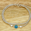 Pulsera Bolo Ajustable 03.402.0028.07 Plata Rodinada, Diseño de Bola y Ojo Griego, con Cristal Aqua Azul, Pulido, Tono Plateado (Grosor 02 MM, 7 Pulgadas de Largo)