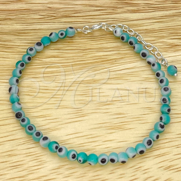 Pulsera Bolo Ajustable 03.402.0029.07 Plata Rodinada, Diseño de Bola y Ojo Griego, con Cristal Topacio Azul, Pulido, Tono Plateado (Grosor 02 MM, 7 Pulgadas de Largo)