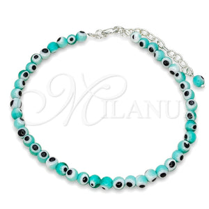 Pulsera Bolo Ajustable 03.402.0029.07 Plata Rodinada, Diseño de Bola y Ojo Griego, con Cristal Topacio Azul, Pulido, Tono Plateado (Grosor 02 MM, 7 Pulgadas de Largo)