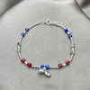 Pulsera Bolo Ajustable 03.402.0030.07 Plata Rodinada, Diseño de Bola y Ojo Griego, con Zirconia Cubica Blanca y Cristal Rojo Naranja, Pulido, Tono Plateado (Grosor 02 MM, 7 Pulgadas de Largo)