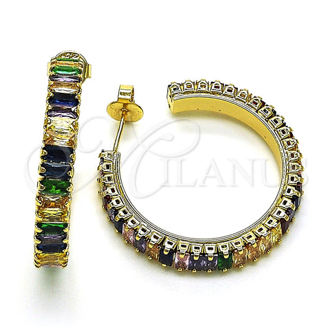 Arete Dormilona 02.64.0642.1 Oro Laminado, Diseño de Baguette, con Multicolor Zirconia Cubica, Pulido, Tono Dorado