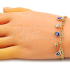 Pulsera de Dije 03.63.2247.08 Oro Laminado, Diseño de Ojo Griego y Paperclip, con Blanca Cristal, Resinado Azul, Tono Dorado (03 MM Thickness, 8 Inches Length)