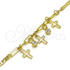 Pulsera de Dije 03.63.2248.08 Oro Laminado, Diseño de Cruz y Paperclip, con Blanca Cristal, Pulido, Tono Dorado (03 MM Thickness, 8 Inches Length)
