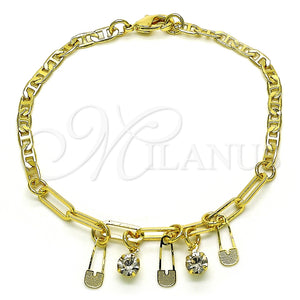 Pulsera de Dije 03.63.2249.08 Oro Laminado, Diseño de Mariner y Paperclip, con Blanca Cristal, Pulido, Tono Dorado (03 MM Thickness, 8 Inches Length)