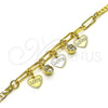 Pulsera de Dije 03.63.2252.08 Oro Laminado, Diseño de Corazón y Paperclip, con Blanca Cristal, Pulido, Tono Dorado (03 MM Thickness, 8 Inches Length)
