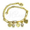Pulsera de Dije 03.63.2252.08 Oro Laminado, Diseño de Corazón y Paperclip, con Blanca Cristal, Pulido, Tono Dorado (03 MM Thickness, 8 Inches Length)