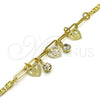Pulsera de Dije 03.63.2253.08 Oro Laminado, Diseño de Corazón y Flor, con Blanca Cristal, Pulido, Tono Dorado (03 MM Thickness, 8 Inches Length)
