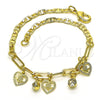 Pulsera de Dije 03.63.2253.08 Oro Laminado, Diseño de Corazón y Flor, con Blanca Cristal, Pulido, Tono Dorado (03 MM Thickness, 8 Inches Length)