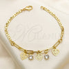 Pulsera de Dije 03.63.2253.08 Oro Laminado, Diseño de Corazón y Flor, con Blanca Cristal, Pulido, Tono Dorado (03 MM Thickness, 8 Inches Length)