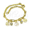 Pulsera de Dije 03.63.2254.08 Oro Laminado, Diseño de Elefante y Paperclip, con Blanca Cristal, Pulido, Tono Dorado (03 MM Thickness, 8 Inches Length)