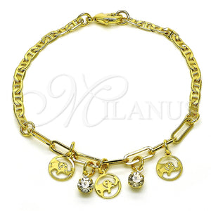 Pulsera de Dije 03.63.2254.08 Oro Laminado, Diseño de Elefante y Paperclip, con Blanca Cristal, Pulido, Tono Dorado (03 MM Thickness, 8 Inches Length)