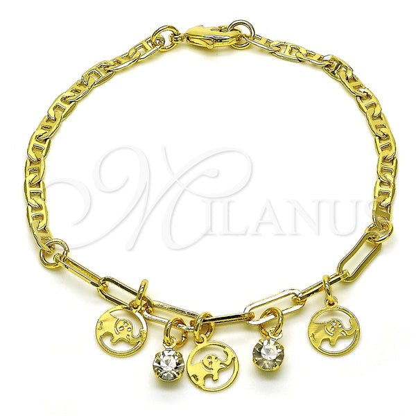 Pulsera de Dije 03.63.2254.08 Oro Laminado, Diseño de Elefante y Paperclip, con Blanca Cristal, Pulido, Tono Dorado (03 MM Thickness, 8 Inches Length)