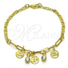 Pulsera de Dije 03.63.2254.08 Oro Laminado, Diseño de Elefante y Paperclip, con Blanca Cristal, Pulido, Tono Dorado (03 MM Thickness, 8 Inches Length)
