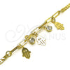 Pulsera de Dije 03.63.2255.08 Oro Laminado, Diseño de Mano de Dios y Paperclip, con Blanca Cristal, Pulido, Tono Dorado (03 MM Thickness, 8 Inches Length)