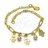 Pulsera de Dije 03.63.2255.08 Oro Laminado, Diseño de Mano de Dios y Paperclip, con Blanca Cristal, Pulido, Tono Dorado (03 MM Thickness, 8 Inches Length)