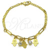 Pulsera de Dije 03.63.2255.08 Oro Laminado, Diseño de Mano de Dios y Paperclip, con Blanca Cristal, Pulido, Tono Dorado (03 MM Thickness, 8 Inches Length)