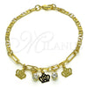Pulsera de Dije 03.63.2256.08 Oro Laminado, Diseño de Corona y Paperclip, con Blanca Cristal, Pulido, Tono Dorado (03 MM Thickness, 8 Inches Length)