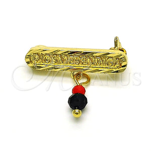 Broche Básico 13.185.0001 Oro Laminado, Diseño de Con Nombre, con Cristal Negro y Rojo Naranja, Pulido, Tono Dorado