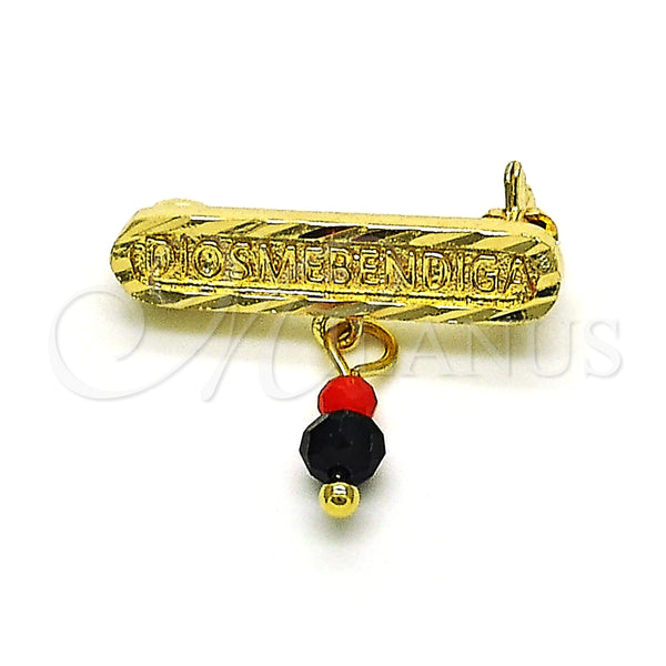 Broche Básico 13.185.0001 Oro Laminado, Diseño de Con Nombre, con Cristal Negro y Rojo Naranja, Pulido, Tono Dorado