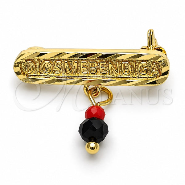 Broche Básico 13.185.0001 Oro Laminado, Diseño de Con Nombre, con Cristal Negro y Rojo Naranja, Pulido, Tono Dorado