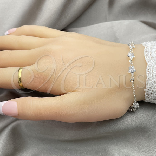 Pulsera Elegante 03.401.0002.07 Plata Rodinada, Diseño de Estrella, con Zirconia Cubica Blanca, Pulido, Tono Plateado (Grosor 02 MM, 7 Pulgadas de Largo)