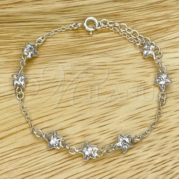 Pulsera Elegante 03.401.0002.07 Plata Rodinada, Diseño de Estrella, con Zirconia Cubica Blanca, Pulido, Tono Plateado (Grosor 02 MM, 7 Pulgadas de Largo)