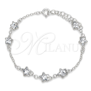 Pulsera Elegante 03.401.0002.07 Plata Rodinada, Diseño de Estrella, con Zirconia Cubica Blanca, Pulido, Tono Plateado (Grosor 02 MM, 7 Pulgadas de Largo)