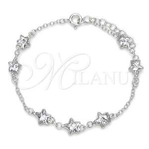 Pulsera Elegante 03.401.0002.07 Plata Rodinada, Diseño de Estrella, con Zirconia Cubica Blanca, Pulido, Tono Plateado (Grosor 02 MM, 7 Pulgadas de Largo)