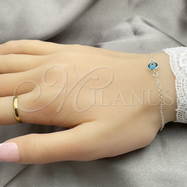 Pulsera Elegante 03.401.0003.07 Plata Rodinada, Diseño de Ojo Griego, con Cristal Topacio Azul, Pulido, Tono Plateado (Grosor 02 MM, 7 Pulgadas de Largo)